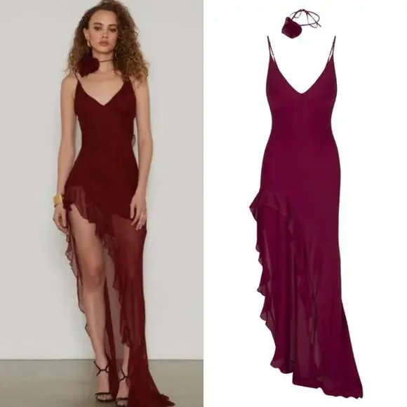 Delfi Collective Lara Ruffle Burgundy Dress XS Fairy Goth Ball Gown Luxury Party - Picture 1 of 5